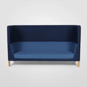 A blue Tailored Lounge with a wooden frame on a white background.
