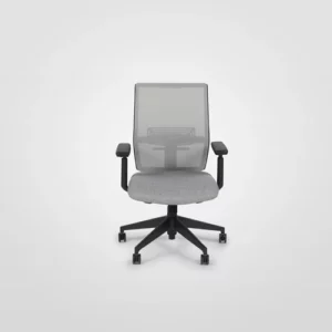 A gray office chair on a white background.