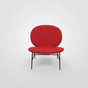 A red chair with black legs on a white background.
