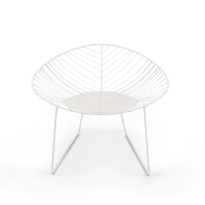 Modern white wire chair with a leaf pattern on a white background.